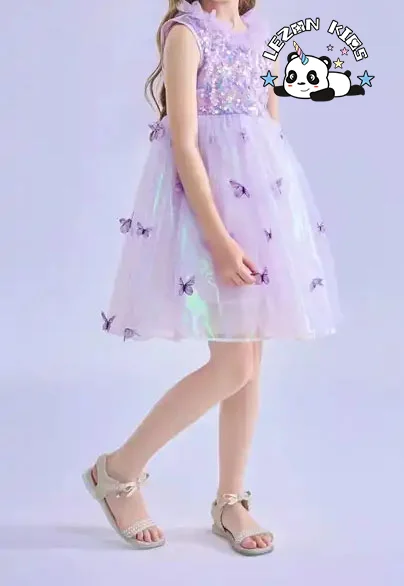 LEZONKIDS - 2024 New Fashion summer sleeveless sweet tutu sequined butterfly frocks girl dress for kids